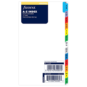 Filofax Personal Diary Colour A-Z Letter Index Refill